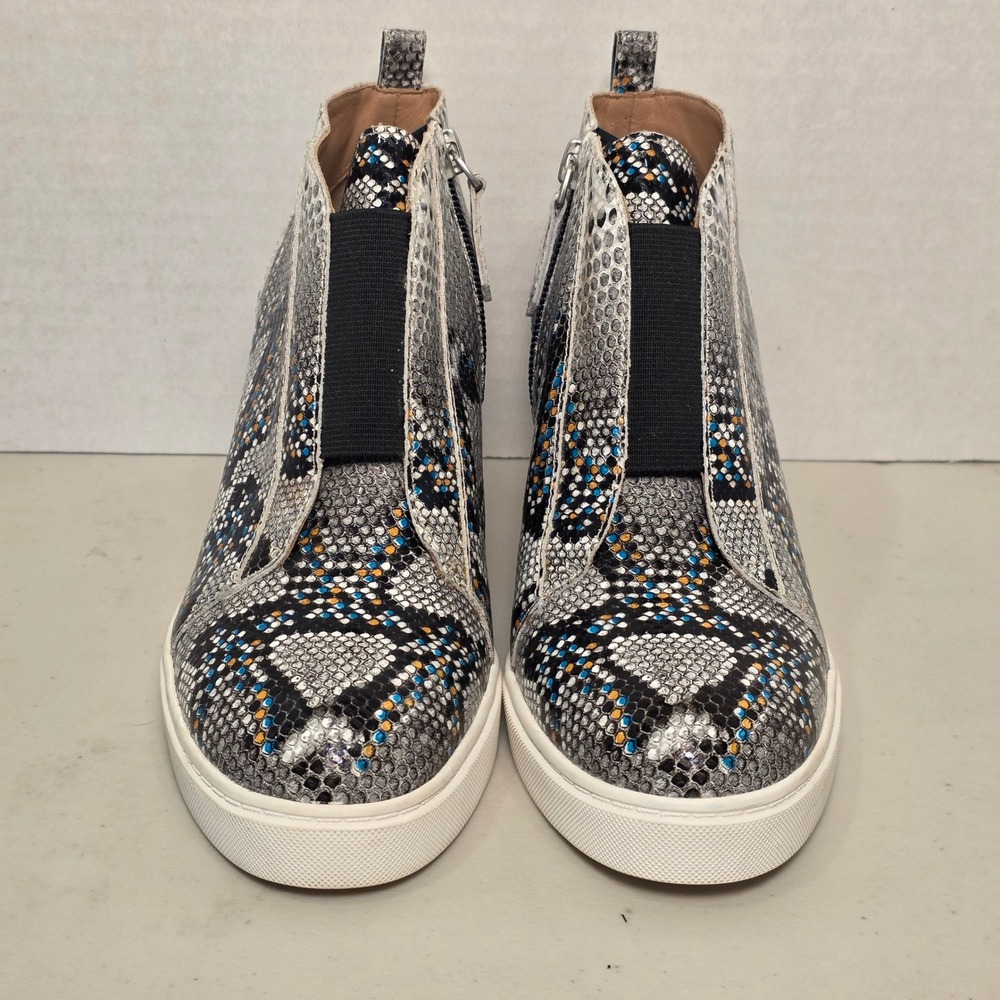 Linea Paolo‎ Women's 5.5M Grey Snakeskin Wedge Sneakers Side Zip High Top Boots